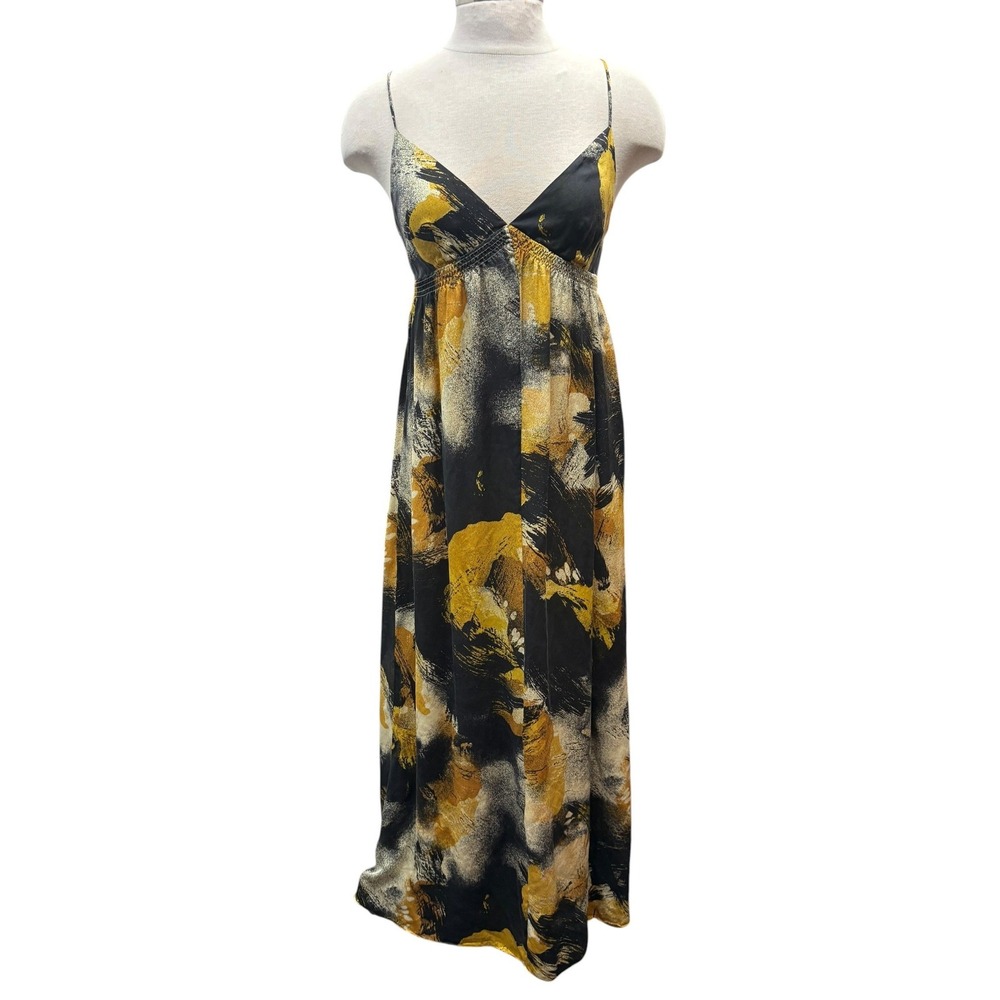 Magaschoni Abstract Print Silk Blend Maxi Dress Empire Waist Spaghetti Strap S